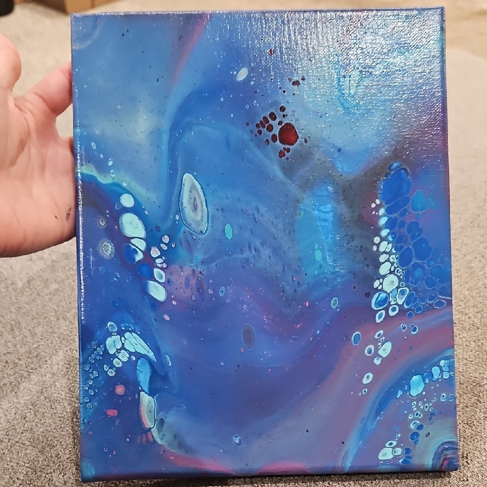 Dynamic Blue and Red Fluid Art Painting